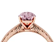 Fancy Pink Pear Cut Diamond Solitaire Milgrain Engraved Band Set in Rose gold with Prong Setting