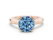 Fancy Blue Round Cut Diamond Solitaire Ring Set in Rose gold with Prong Head and Smooth Polished Band