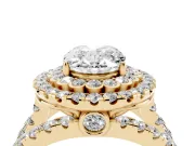 Oval Double Halo Split Shank Engagement Ring Setting | Pave Strands | Yellow Gold