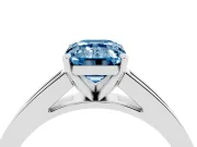Fancy Blue Emerald Cut Diamond Solitaire Ring Set in Silver with Channel-Set Band and Prong Setting