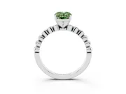 Fancy Green Oval Cut Diamond Solitaire Engagement Ring Set in Platinum with Bezel Accents on Beaded Band