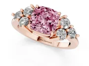 Cushion Cut Cluster Side Stone Engagement Ring Setting for a Fancy Pink Lab-Grown Diamond | Plain Band | Rose Gold