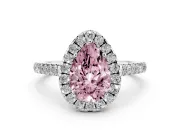 Pear-Shaped Halo Engagement Ring Setting for a Fancy Pink Lab-Grown Diamond | Pave Shoulders | White Gold
