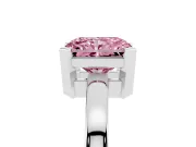Fancy Pink Radiant Cut Diamond Solitaire Ring Set in Silver with Prong Head and Smooth Polished Band