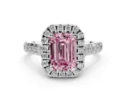 Emerald Cut Accented Halo Engagement Ring Setting for a Fancy Pink Lab-Grown Diamond | White Gold