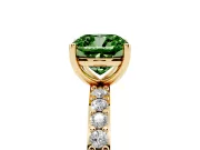 Fancy Green Cushion Cut Diamond Solitaire Set in Yellow gold with Round Pavé Band and Prong Setting