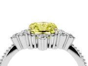 Fancy Yellow Radiant Cut Diamond Cluster Ring Set in Platinum with Beaded Band