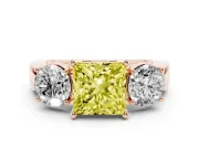 Princess Cut Three Stone Engagement Ring Setting for a Fancy Yellow Lab-Grown Diamond | Wide Plain Band | Rose Gold