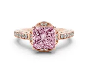 Princess Cut Floral Pavé Engagement Ring Setting for a Fancy Pink Lab-Grown Diamond | Rose Gold
