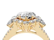 Heart-Shaped Scalloped Halo Engagement Ring Setting | Pear Side Stones | Yellow Gold