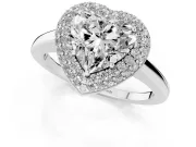 Heart-Shaped Pave Halo Engagement Ring Setting | Slim Plain Band | Sterling Silver