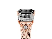 Fancy Black Emerald Cut Diamond Three-Stone Ring Set in Rose gold with Braided Band