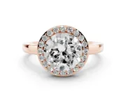Round Cut Diamond Halo Ring Set in Rose gold with Solitaire Band and Prong Setting