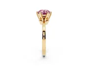 Fancy Pink Round Cut Diamond Solitaire Engagement Ring Set in Yellow gold with Slim Tapered Solitaire Band