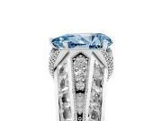 Fancy Blue Pear Cut Diamond Vintage-Inspired Milgrain Ring Set in Platinum with Accent Split Shank