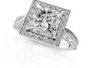 Princess Cut Vintage Milgrain Halo Engagement Ring Setting | Side Stones and Pave | Platinum