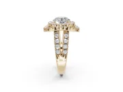 Round Double Halo Split Shank Engagement Ring Setting | Multi-Row Pavé | Yellow Gold