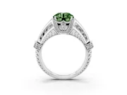 Fancy Green Round Cut Diamond Vintage-Inspired Milgrain Ring Set in White gold with Accent Split Shank