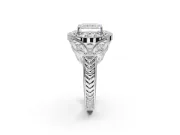 Radiant Cut Vintage Floral Halo Engagement Ring Setting | Engraved Milgrain Band | Sterling Silver