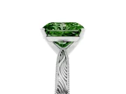 Fancy Green Radiant Cut Diamond Solitaire Milgrain Engraved Band Set in Silver with Prong Setting