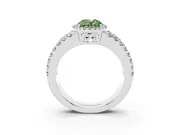 Fancy Green Oval Cut Diamond Halo Ring Set in White gold with Pavé Split Shank and Prong Setting