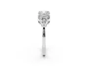 Cushion Cut Diamond Solitaire Ring Set in Platinum with Cluster Accents on Each Side