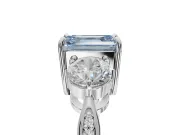 Emerald Cut Three Stone Engagement Ring Setting for a Fancy Blue Lab-Grown Diamond | Tapered Pave Band | Platinum