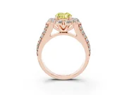 Fancy Yellow Oval Cut Diamond Halo Engagement Ring Set in Rose gold with Split Shank and Prong Setting
