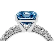 Asscher Cut Close Set Pave Engagement Ring Setting for a Fancy Blue Lab-Grown Diamond | Multi Row | Sterling Silver
