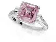 Asscher Cut Vintage Cathedral Engagement Ring Setting for a Fancy Pink Lab-Grown Diamond | Carved Band | White Gold