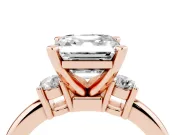Asscher Cut Three Stone Engagement Ring Setting | Round Side Stones | Rose Gold