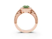 Fancy Green Oval Cut Diamond Halo Ring Set in Rose gold with Round Accent Halo, Pavé Band and Prong Setting