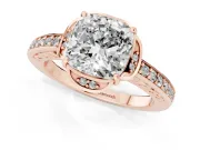 Cushion Cut Floral Pavé Engagement Ring Setting | Petal Accents | Rose Gold