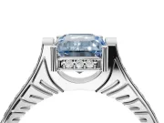 Emerald Cut Vintage Cathedral Engagement Ring Setting for a Fancy Blue Lab-Grown Diamond | Carved Band | Platinum