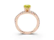 Fancy Yellow Radiant Cut Diamond Solitaire Twist Band Ring Set in Rose gold with Pavé Setting and Prong Head