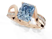Radiant Cut Bypass Solitaire Engagement Ring Setting for a Fancy Blue Lab-Grown Diamond | Pavé Strands | Rose Gold
