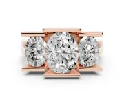 Oval Channel-Set Three Stone Engagement Ring Setting | Wide Flat Band | Rose Gold