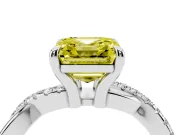 Fancy Yellow Asscher Cut Diamond Twist Band Solitaire Set in Platinum with Pavé Accents and Prong Setting