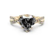 Heart-Shaped Twisted Pavé Engagement Ring Setting for a Black Center | Split Shank | Yellow Gold