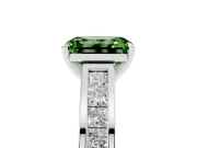 Fancy Green Emerald Cut Diamond Solitaire Ring Set in White gold with Channel-Set Band and Prong Setting