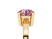 Fancy Pink Round Cut Diamond Solitaire Ring Set in Yellow gold with Prong Head and Smooth Polished Band