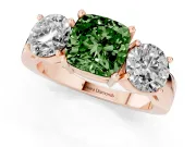 Cushion Cut Three Stone Engagement Ring Setting for a Fancy Green Lab-Grown Diamond | Wide Plain Band | Rose Gold