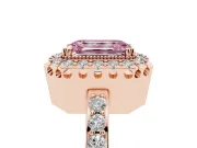 Emerald Cut Milgrain Halo Engagement Ring Setting for a Fancy Pink Lab-Grown Diamond | Pavé Shoulders | Rose Gold