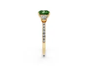 Cushion Cut Three Stone Engagement Ring Setting for a Fancy Green Lab-Grown Diamond | Pave Shoulders | Yellow Gold