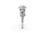 Round Vintage Milgrain Halo Engagement Ring Setting | Bezel Shoulder Accents | White Gold