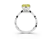 Fancy Yellow Heart Cut Diamond Twist Band Solitaire Ring Set in Platinum with Leaf Prong Setting and Accent Stones