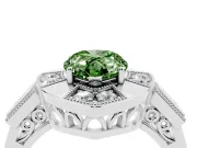 Fancy Green Pear Cut Diamond Milgrain Halo Ring Set in White gold with Split Shank