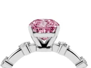 Fancy Pink Cushion Cut Diamond Solitaire Ring Set in Silver with Bezel Set Side Stones and Prong Setting