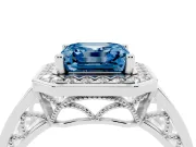 Asscher Cut Halo Engagement Ring Setting for a Fancy Blue Lab-Grown Diamond | Channel-Set Split Shank | Sterling Silver