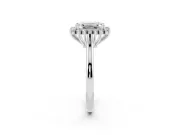 Emerald Cut Diamond Halo Ring Set in Platinum with Plain Solitaire Band and Prong Setting